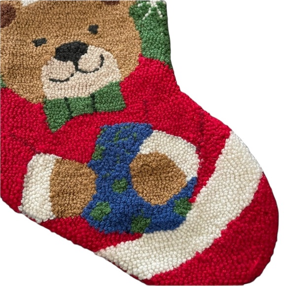 Teddy Bear Holding Present Christmas Stocking 17.5" L x 8" W Red, Green, Brown - Picture 3 of 6